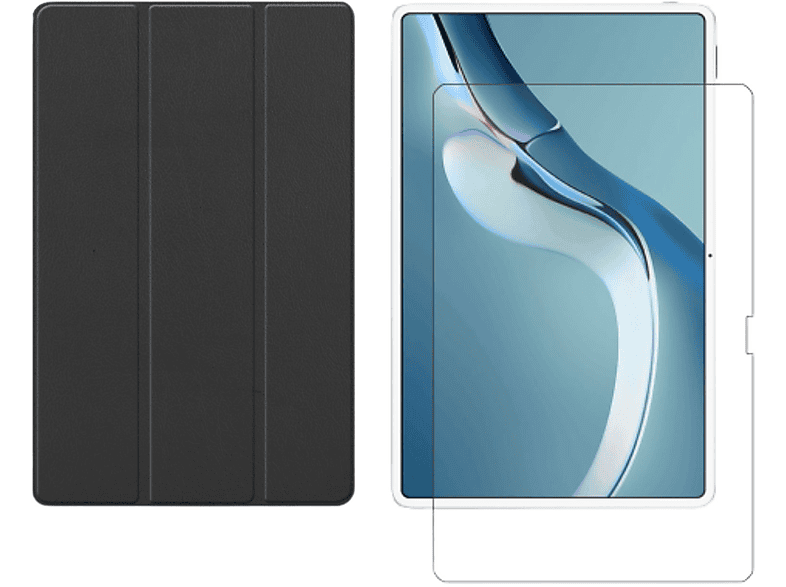 2021 Set (Schutzhülle für Pro 12.6 Huawei MatePad + Schwarz Bookcover Kunstleder, Zoll LOBWERK Case 2in1 Schutzglas)