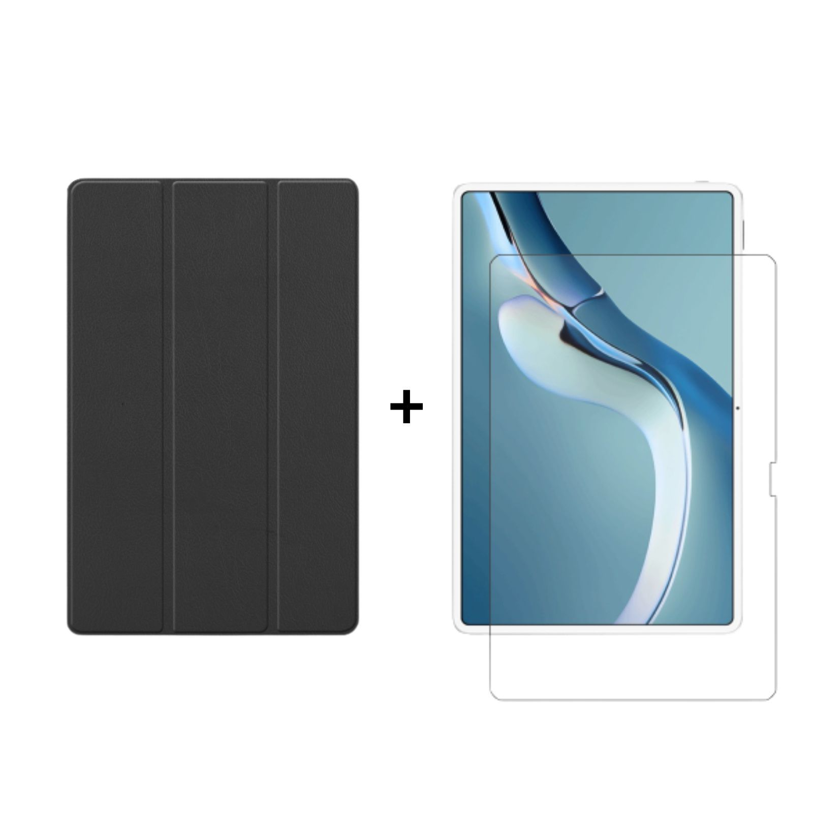 2in1 Set Bookcover Schutzglas) Pro 12.6 2021 (Schutzhülle Case LOBWERK Kunstleder, Zoll Huawei MatePad für + Schwarz