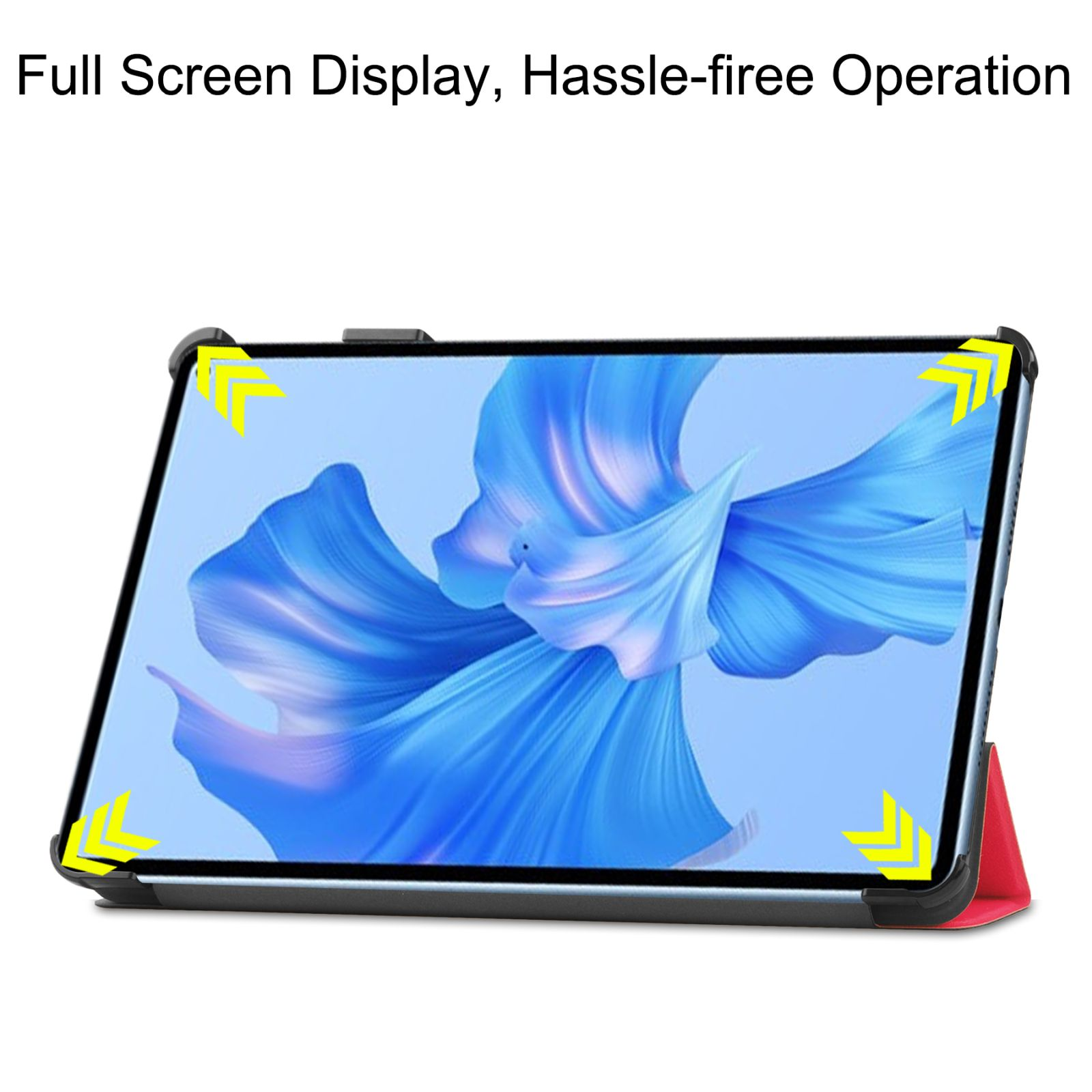 Tablet in einer Hülle, zeigt ein blau-weißes Bild, mit Text, der anzeigt, dass der Bildschirm voll ist.