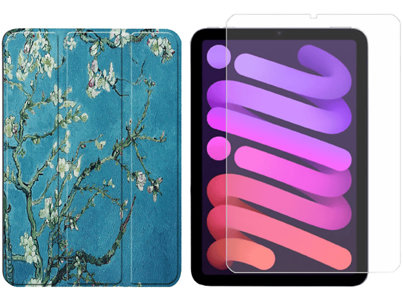 LOBWERK 2in1 Set (Schutzhülle + Schutzglas) Case Bookcover für Apple IPad Mini 6 2021 8.3 Zoll Kunstleder, Mehrfarbig