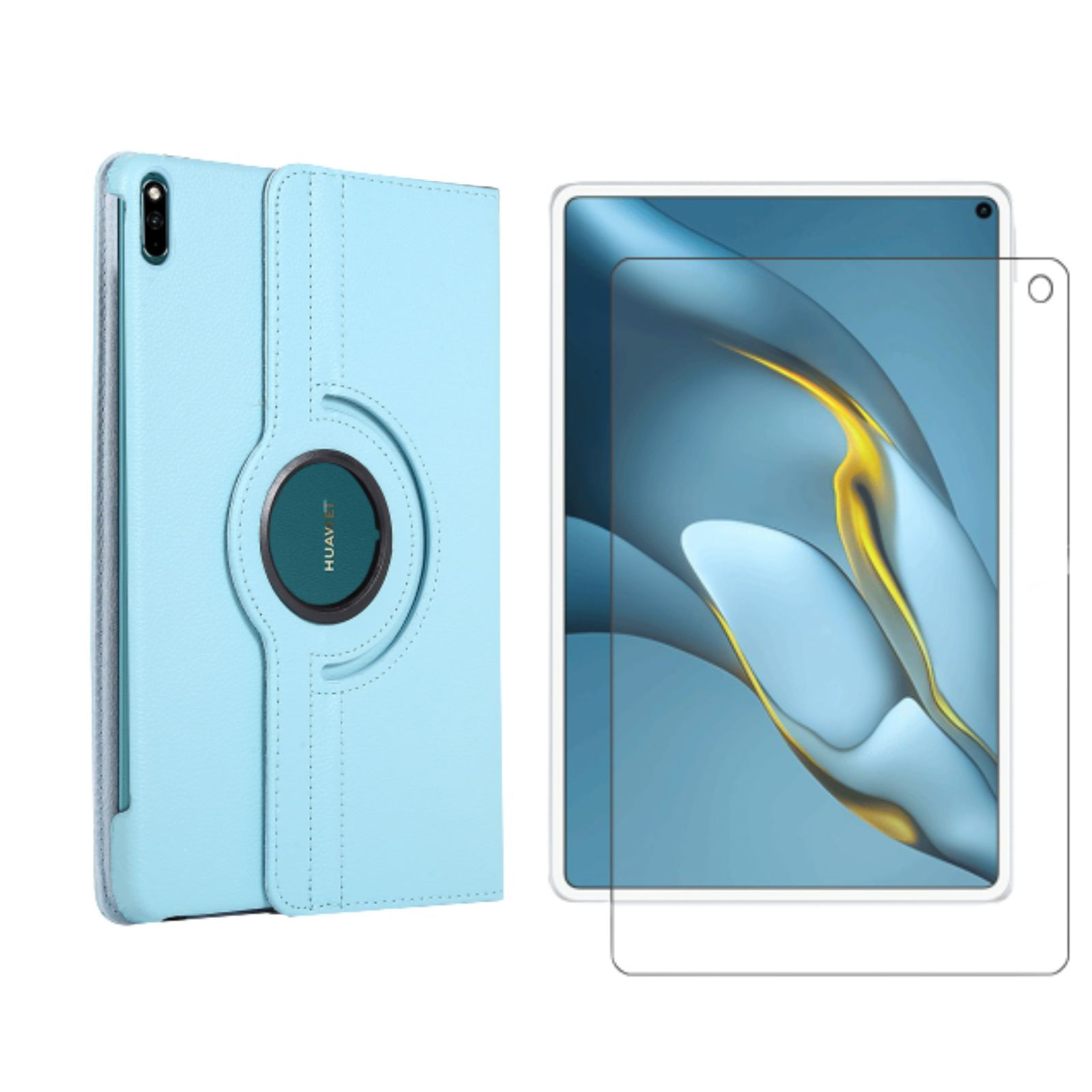 LOBWERK 2in1 Hellblau Huawei MatePad 10.8 Zoll Kunstleder, Set Schutzglas) Pro 2021 Case für Bookcover (Schutzhülle + MRR-W29