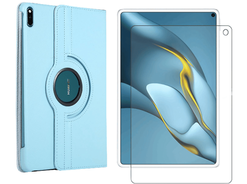 LOBWERK 2in1 Set (Schutzhülle + 2021 Schutzglas) MRR-W29 für Hellblau Case Huawei MatePad 10.8 Zoll Bookcover Pro Kunstleder