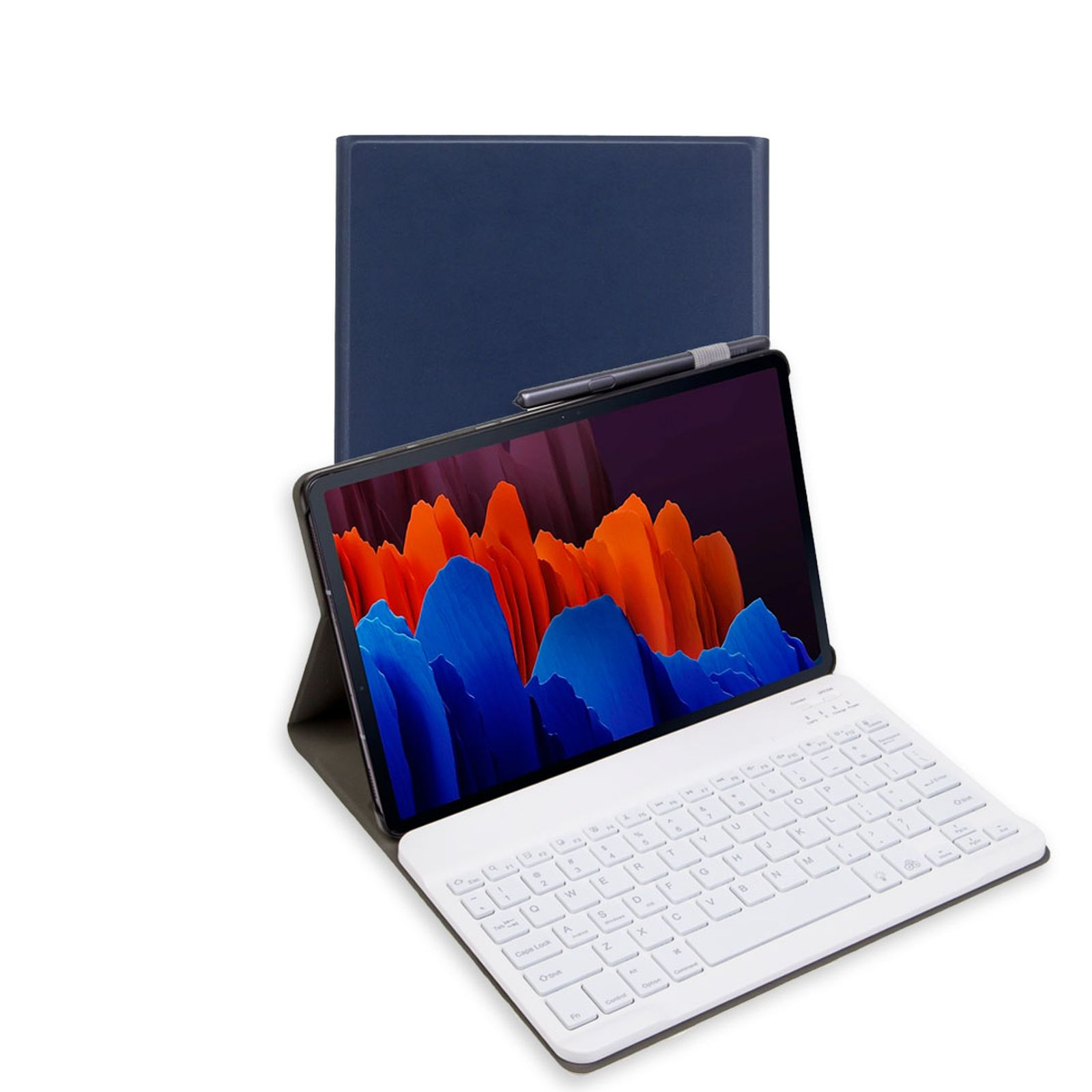 Bookcover T730 Kunststoff, / Samsung Tab für Tastatur S7 / T970 Cover) S8+ T975, X800, FE / / Plus Blau2 LOBWERK 2in1 S7+ + / Schutzhülle (Bluetooth S7 Set