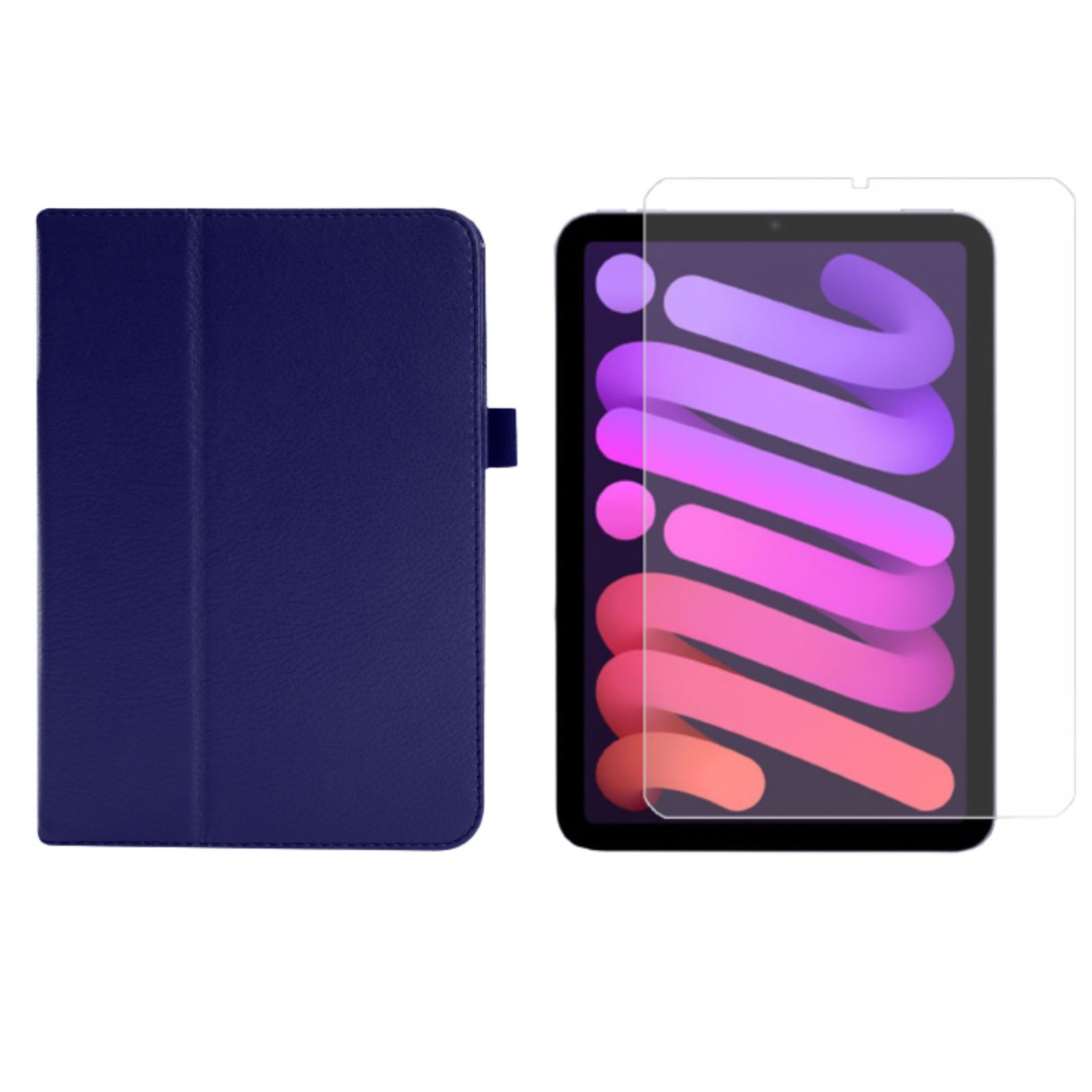 LOBWERK 2in1 Set (Schutzhülle + Case 8.3 2021 Zoll für 6 Apple Mini IPad Schutzglas) Blau Bookcover Kunstleder