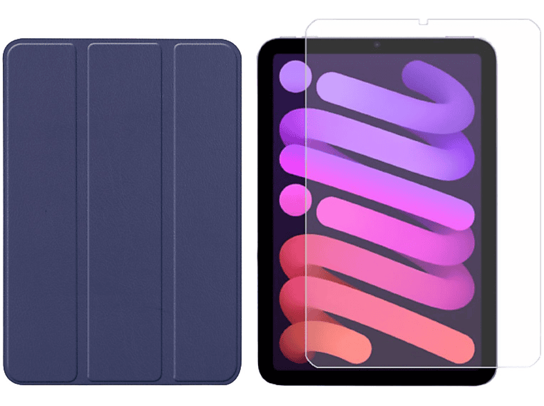 LOBWERK 2in1 Set (Schutzhülle + Schutzglas) Case Bookcover für Apple IPad Mini 6 2021 8.3 Zoll Kunstleder, Blau