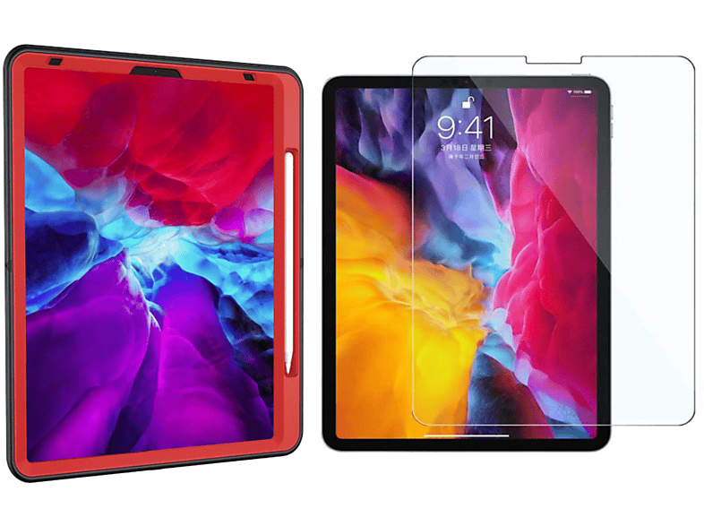 LOBWERK 12.9 2020 iPad 2018 2in1 Apple Case Pro + Kunststoff, Bookcover Schutzfolie) für 12.9 Zoll Rot (Schutzhülle Set