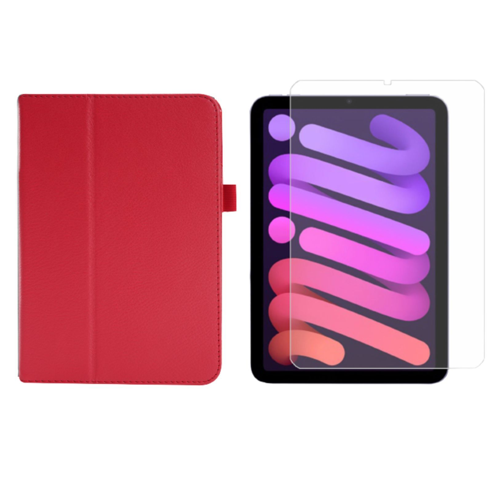 LOBWERK 2in1 Set (Schutzhülle für Zoll 2021 Bookcover Mini Kunstleder, Rot 8.3 Schutzglas) Case IPad + 6 Apple