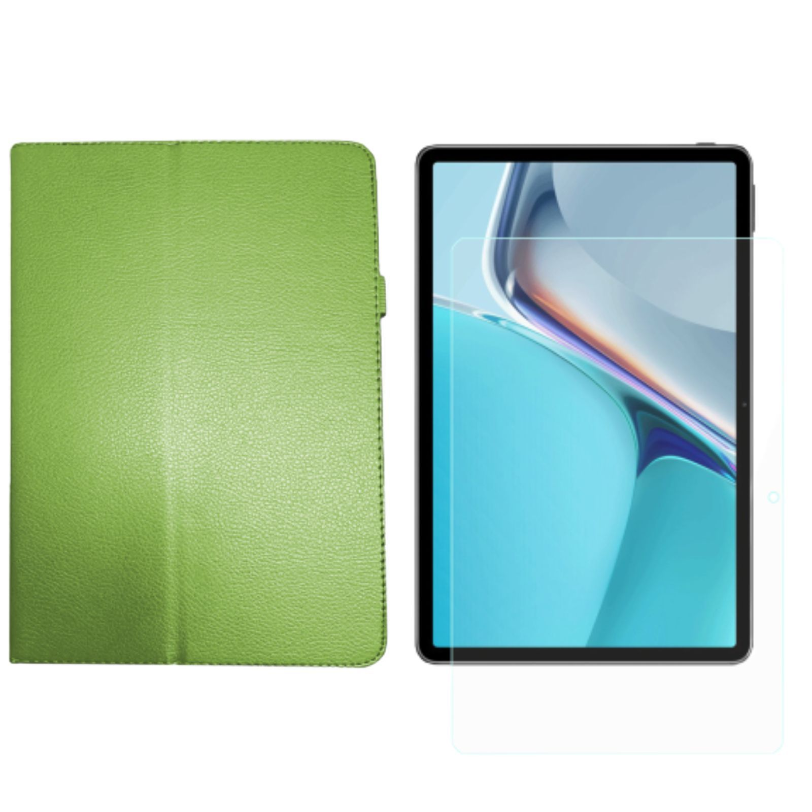 LOBWERK 2in1 Set (Schutzhülle 11 Case Schutzglas) Huawei MatePad + Bookcover Grün für 11 Kunstleder, Zoll 2021