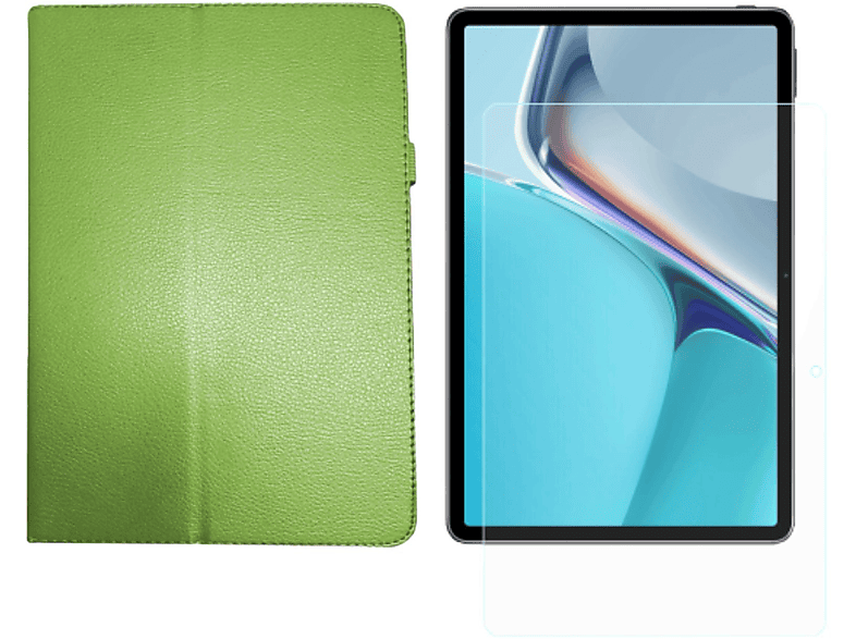 LOBWERK 2in1 Set (Schutzhülle + Schutzglas) Case Bookcover für Huawei MatePad 11 2021 11 Zoll Kunstleder, Grün