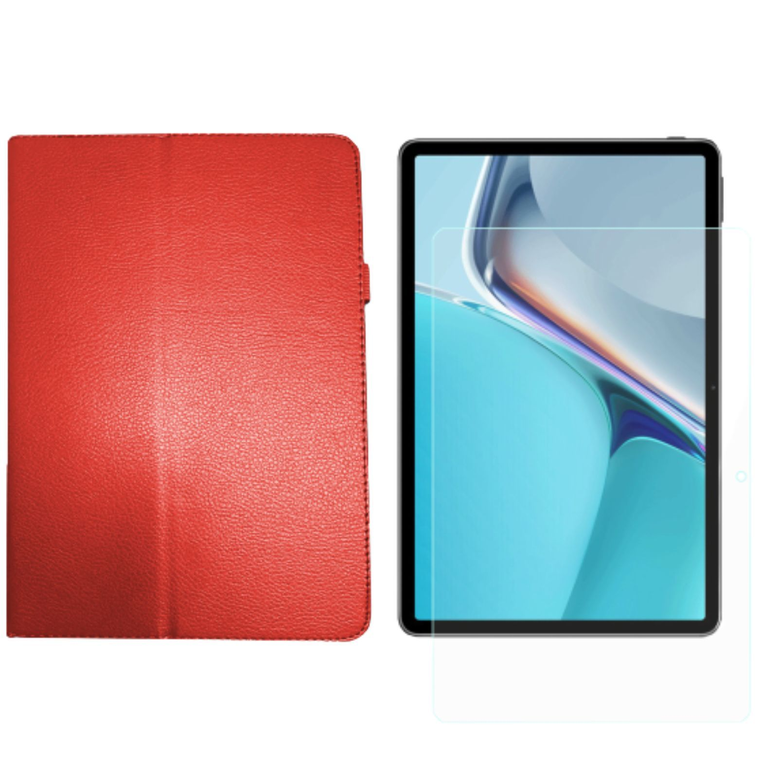 2in1 Rot 11 für 11 2021 + LOBWERK (Schutzhülle Zoll Kunstleder, Case Huawei MatePad Bookcover Schutzglas) Set