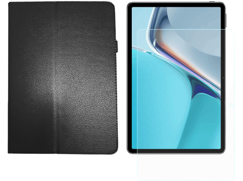 LOBWERK 2in1 Set (Schutzhülle + 11 Bookcover Case Zoll 11 Schwarz Huawei MatePad 2021 Schutzglas) Kunstleder, für