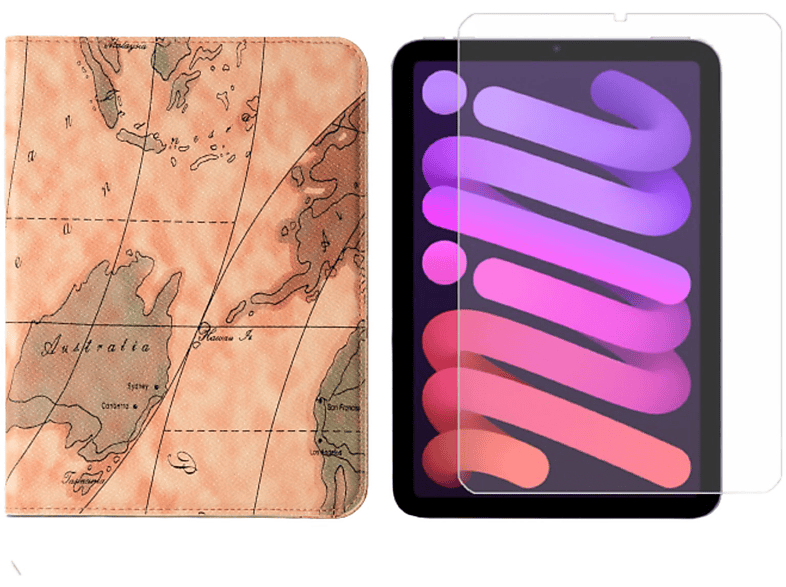 LOBWERK 2in1 Set (Schutzhülle + Schutzglas) Case Bookcover für Apple IPad Mini 6 2021 8.3 Zoll Kunststoff, Hell | Tablet Bookcover