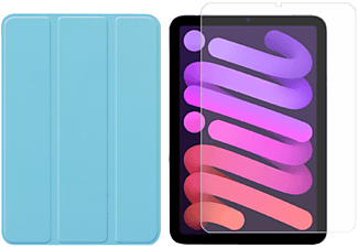 LOBWERK 2in1 Set (Schutzhülle + Schutzglas) Case Bookcover für Apple IPad Mini 6 2021 8.3 Zoll Kunstleder, Hellblau