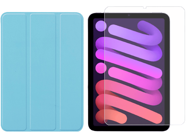 LOBWERK 2in1 Set (Schutzhülle 2021 Zoll Schutzglas) Case Bookcover Kunstleder, Hellblau 6 Mini 8.3 Apple + für IPad