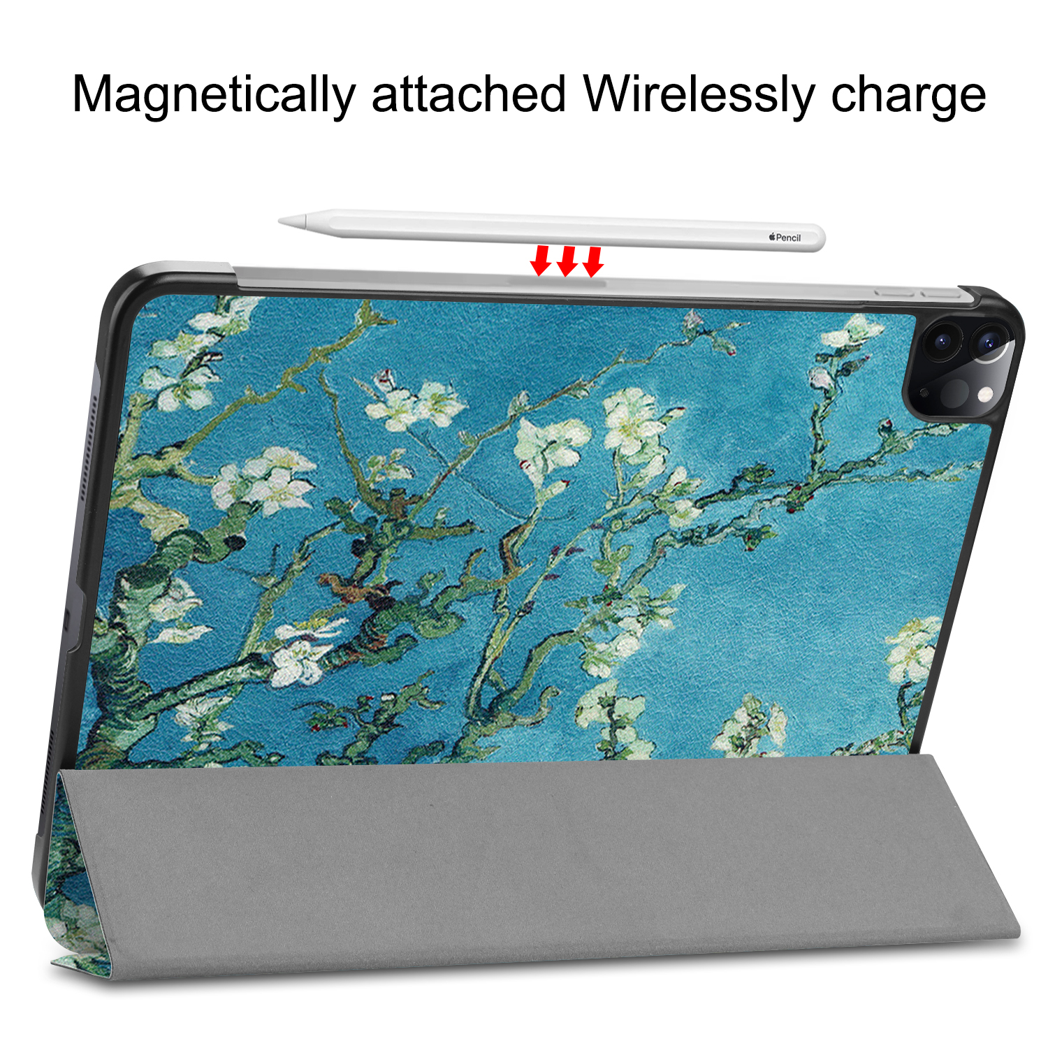 Tablet mit Stift darüber. Text lautet: Magnetisch befestigt Kabellos aufladen.