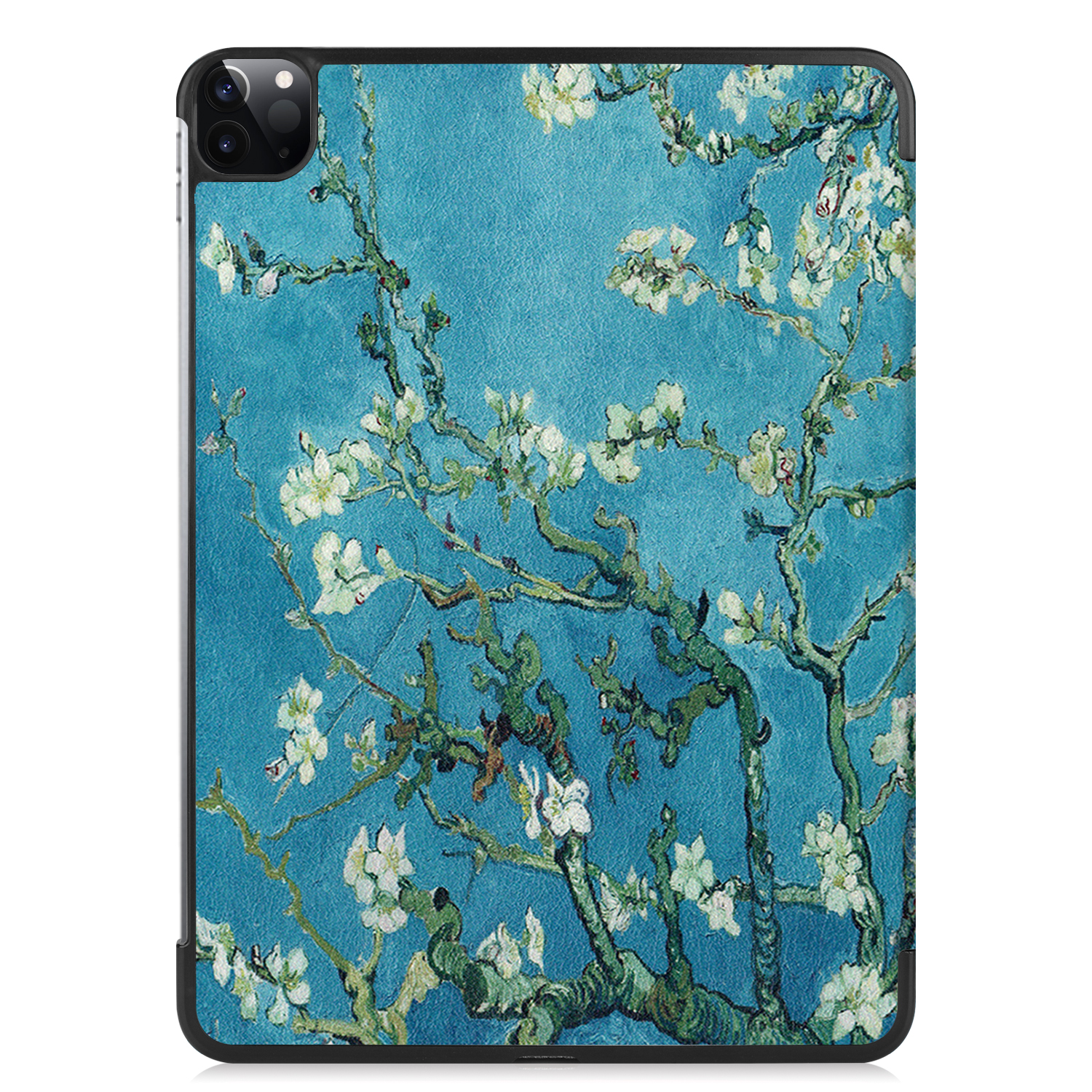 Eine Tablet-Hülle mit einem Van Gogh-Gemälde von Mandelblüten. Das Tablet ist eingesetzt.