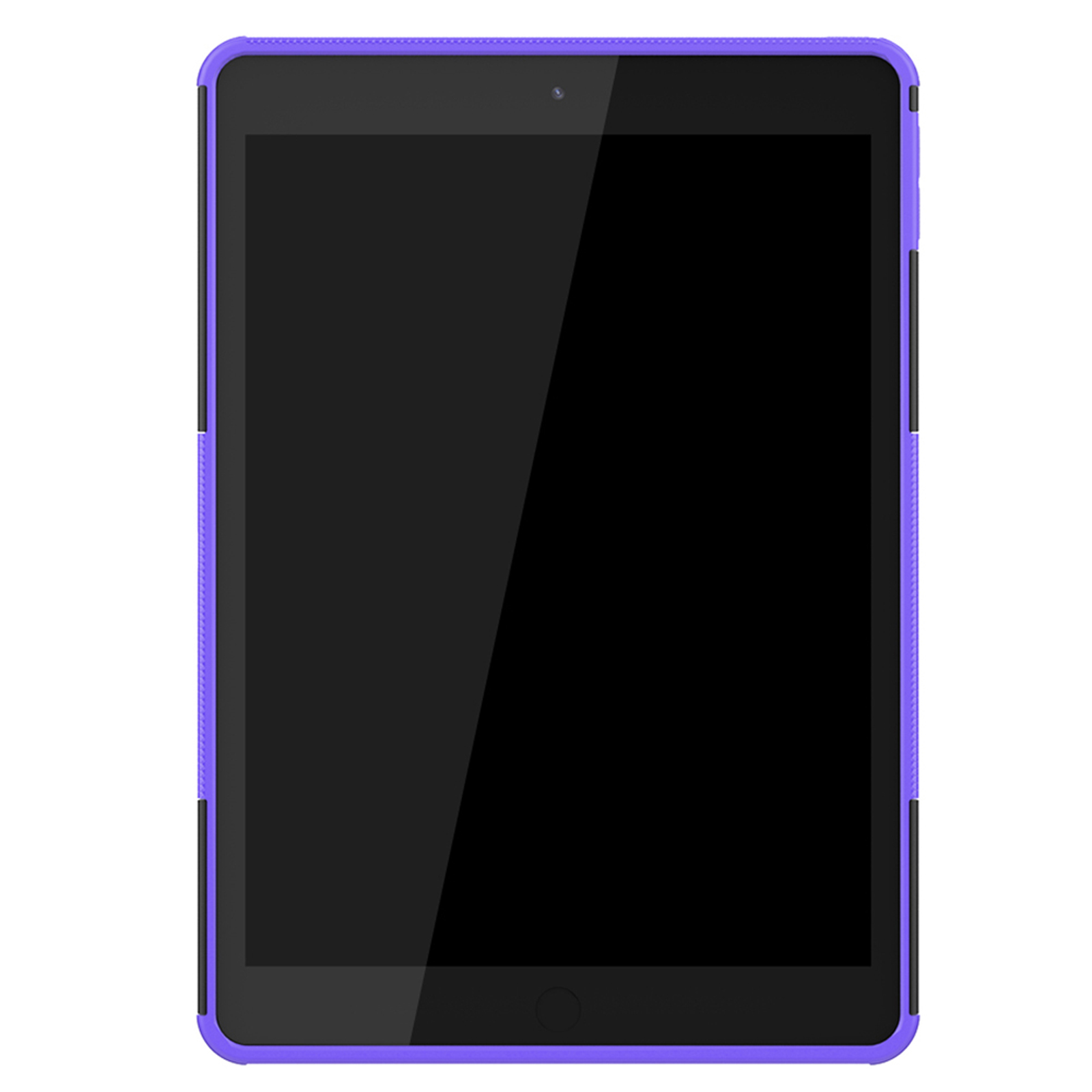 Lila Tablethülle mit schwarzem Rand, zeigt den Tablet-Bildschirm.