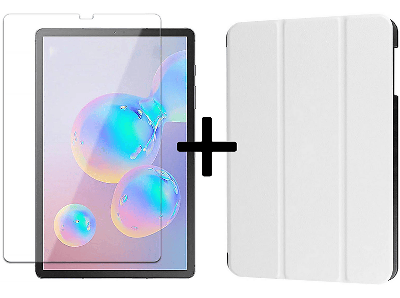 LOBWERK 2in1 Set (Schutzhülle + Schutzglas) Case Bookcover für Samsung Galaxy Tab S6 10.5 SM-T860 SM-T865 Kunstleder, Weiß