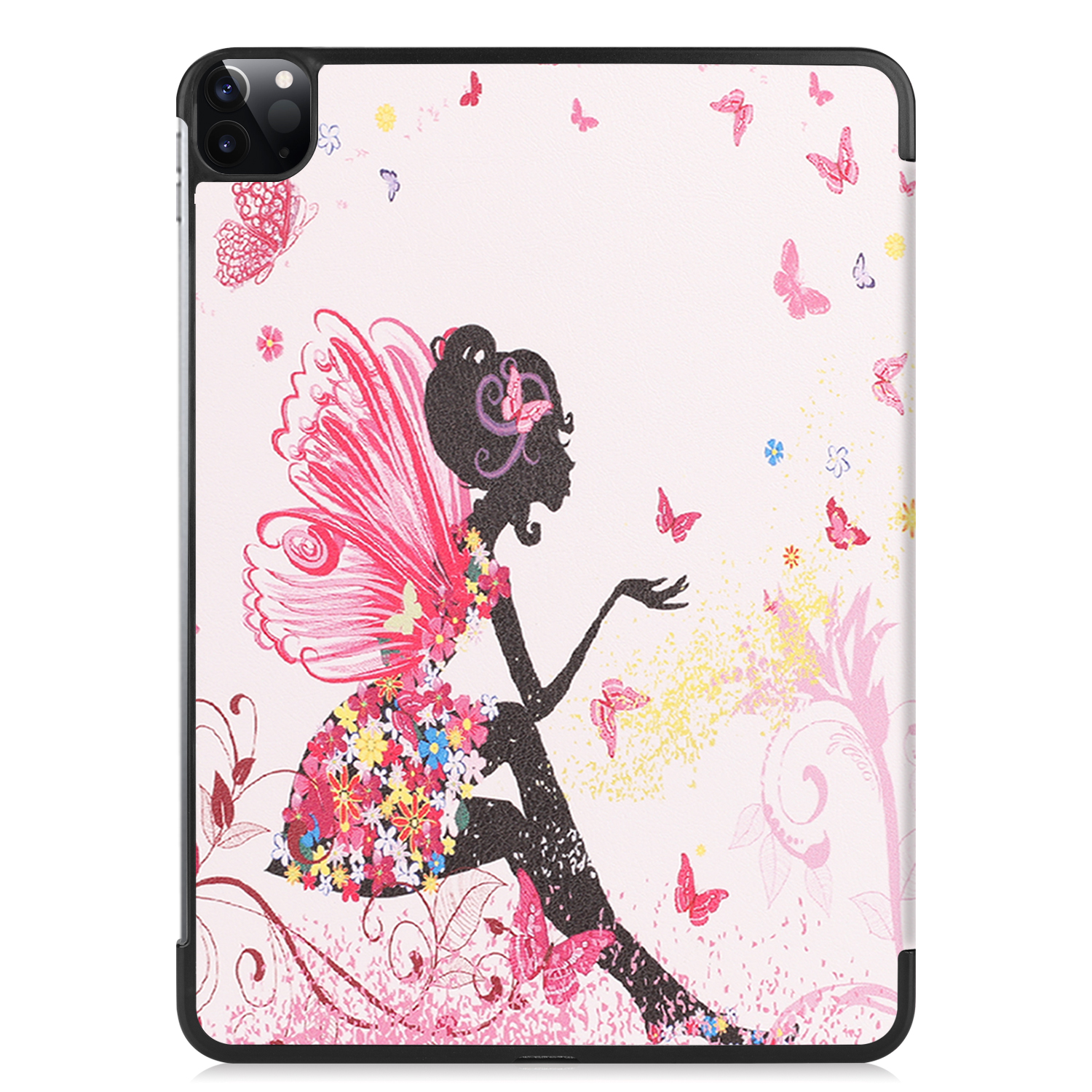 Eine Tablet-Hülle mit einer Fee mit Blumen und Schmetterlingen wird angezeigt.