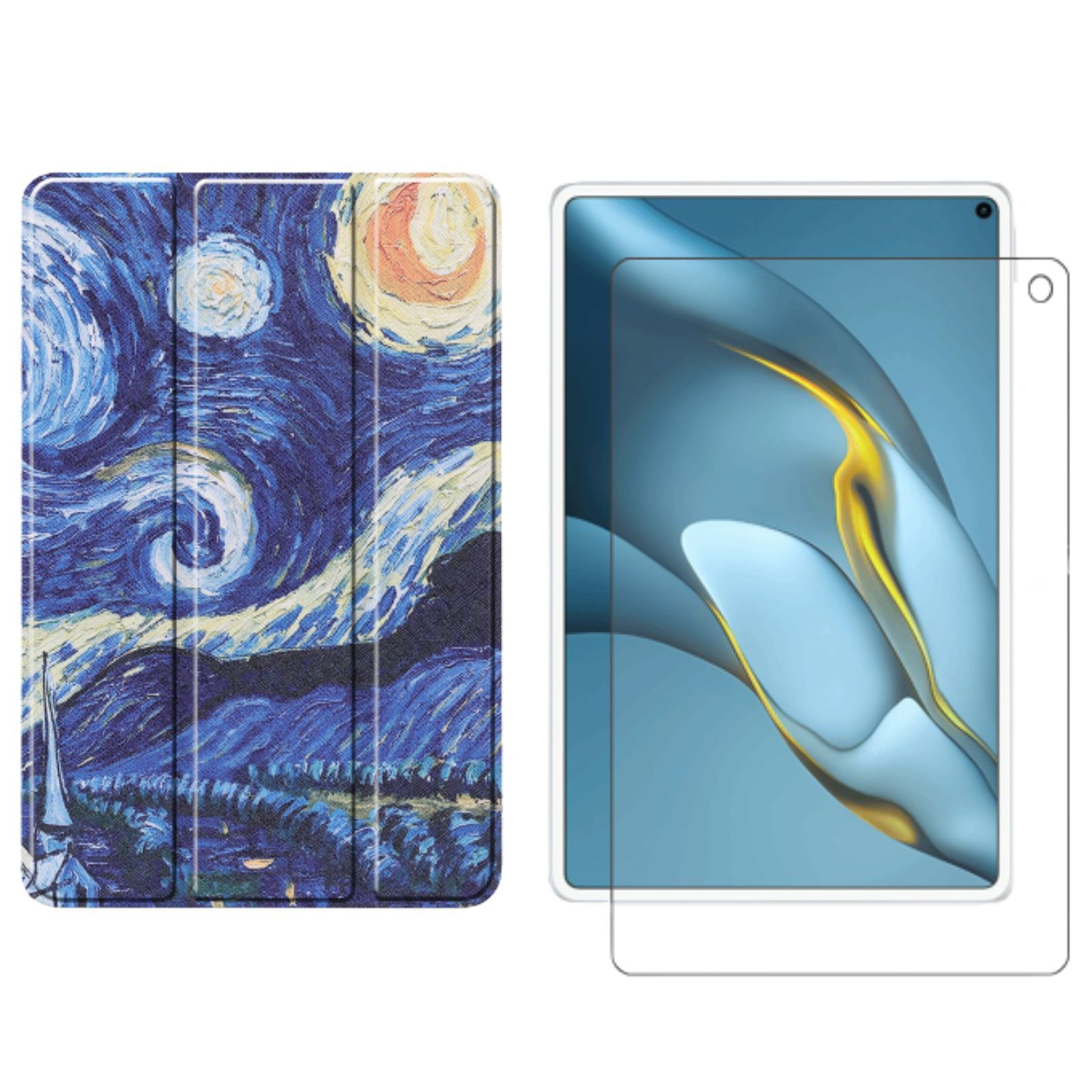 LOBWERK 2in1 Schutzglas) Huawei MatePad für MRR-W29 Bookcover Kunstleder, Mehrfarbig 10.8 Pro 2021 Case + Zoll (Schutzhülle Set