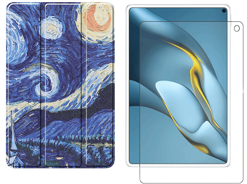 LOBWERK 2in1 Set Zoll MRR-W29 (Schutzhülle 2021 Case Pro 10.8 Kunstleder, Bookcover + Mehrfarbig Schutzglas) Huawei MatePad für