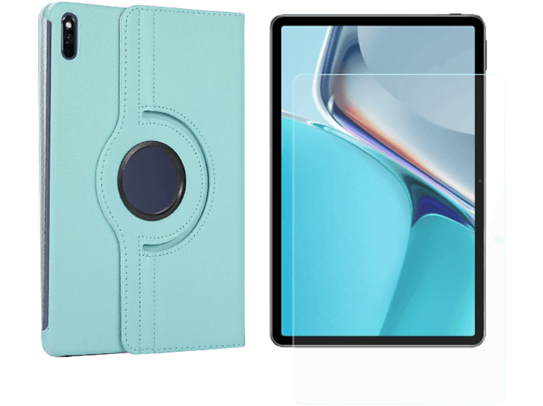 LOBWERK 2in1 Set (Schutzhülle + Schutzglas) Case Bookcover für Huawei MatePad 11 2021 11 Zoll Kunstleder, Hellblau