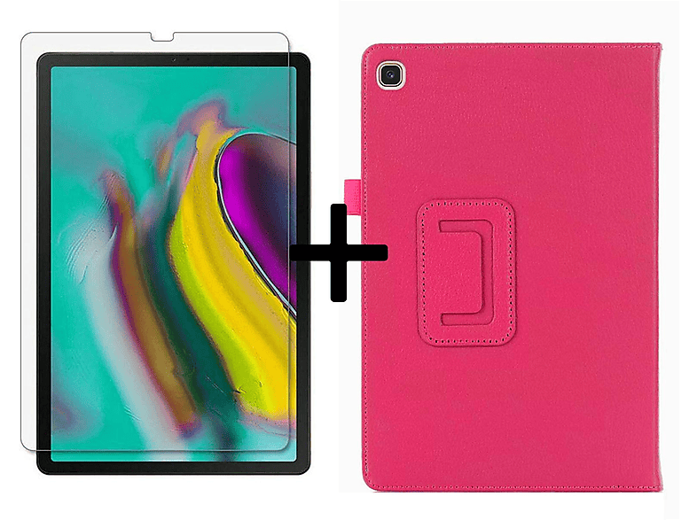 LOBWERK 2in1 Set (Schutzhülle + Schutzglas) Case Bookcover für Samsung Galaxy Tab S5e 10.5 Zoll SM-T720 SM-T725 Kunstleder, Pink