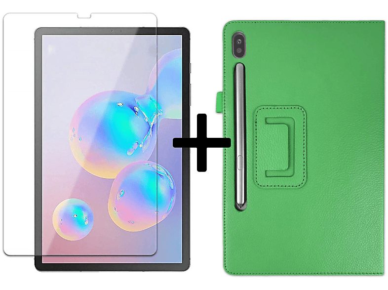 S6 + SM-T865 Tab (Schutzhülle Case Kunstleder, 10.5 LOBWERK Set Samsung Bookcover 2in1 für SM-T860 Galaxy Grün Schutzglas)