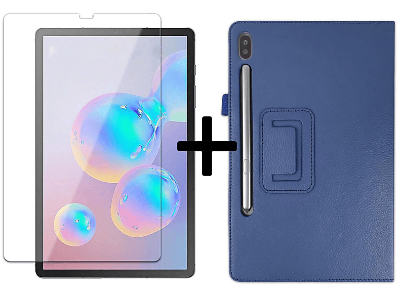 LOBWERK 2in1 Set (Schutzhülle + Schutzglas) Case Bookcover für Samsung Galaxy Tab S6 10.5 SM-T860 SM-T865 Kunstleder, Blau