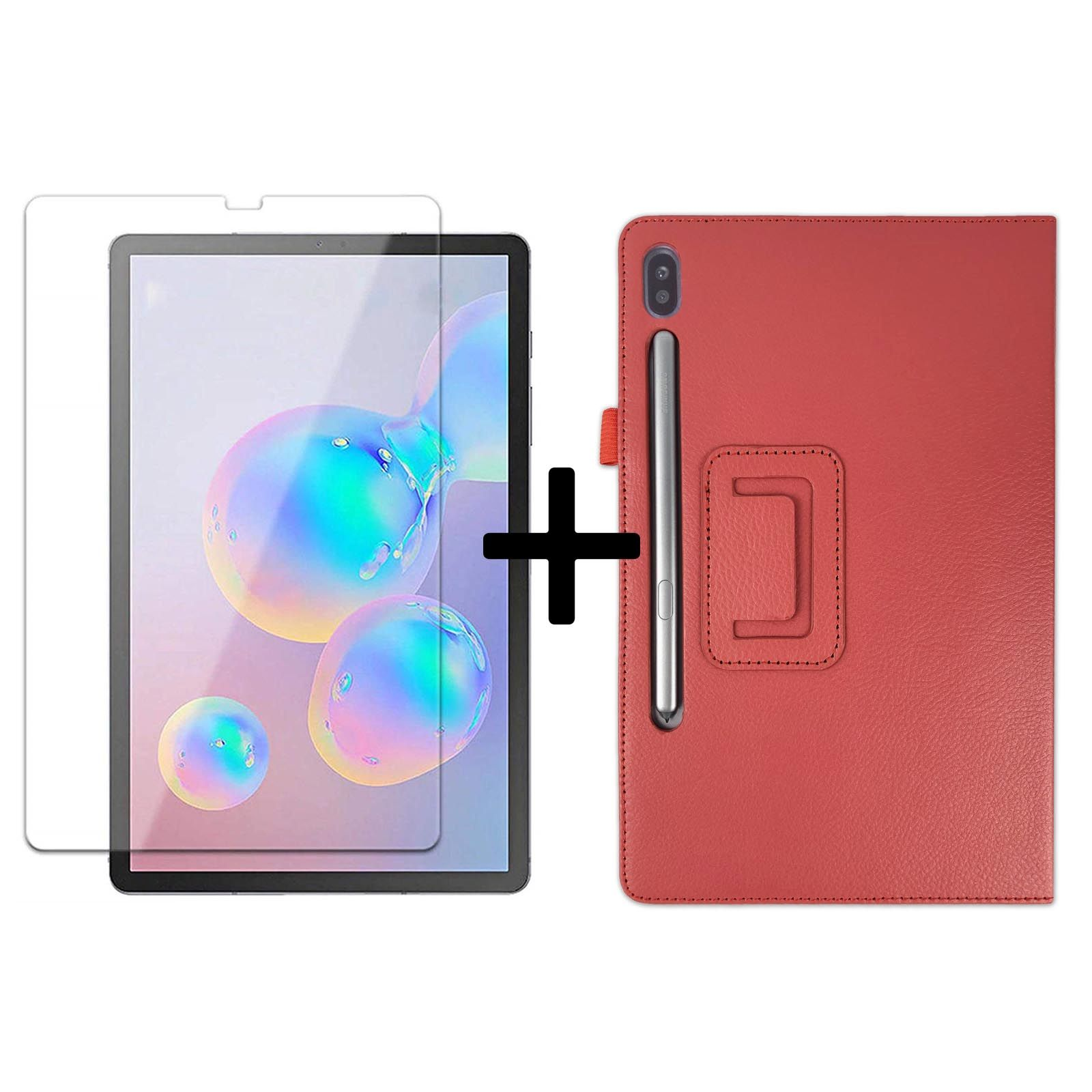 LOBWERK 2in1 Set Case SM-T865 für Schutzglas) + Samsung S6 Galaxy Rot Tab Bookcover SM-T860 10.5 (Schutzhülle Kunstleder