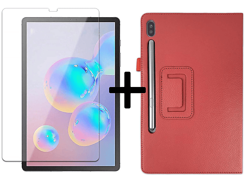LOBWERK 2in1 Set (Schutzhülle + Schutzglas) Case Bookcover für Samsung Galaxy Tab S6 10.5 SM-T860 SM-T865 Kunstleder, Rot