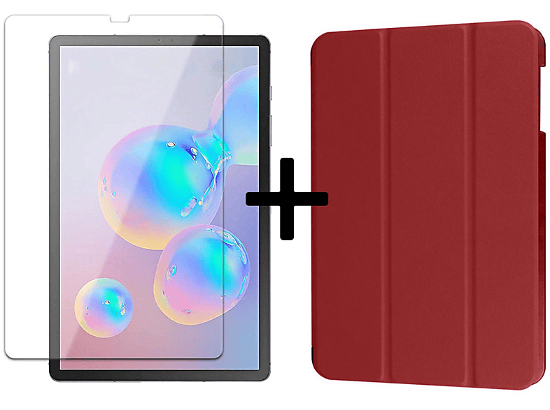 LOBWERK 2in1 Set (Schutzhülle + Schutzglas) Case Bookcover für Samsung Galaxy Tab S6 10.5 SM-T860 SM-T865 Kunstleder, Weinrot