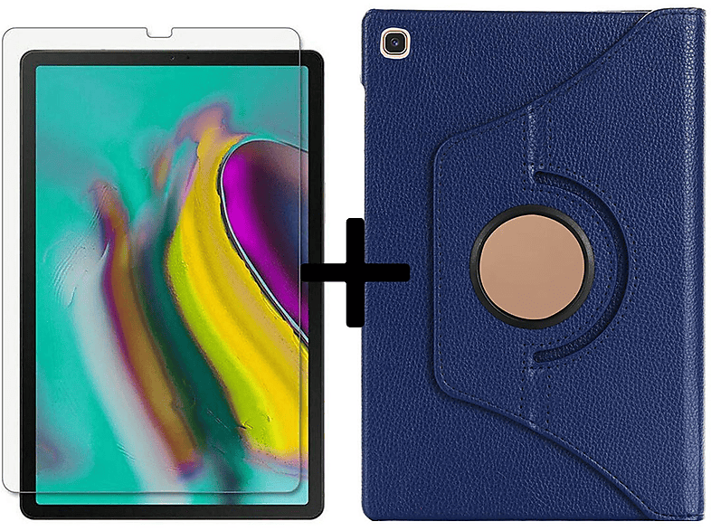 LOBWERK 2in1 Set (Schutzhülle Blau Case Tab Galaxy Bookcover Samsung SM-T725 + 10.5 für Zoll Kunstleder, S5e SM-T720 Schutzglas)