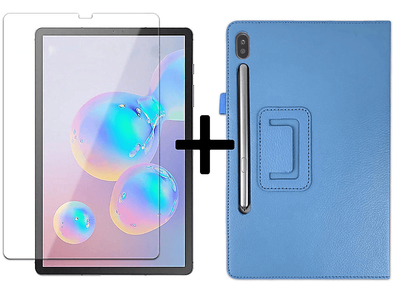 LOBWERK 2in1 Set SM-T865 SM-T860 Samsung 10.5 Hellblau Kunstleder, (Schutzhülle Case für S6 Galaxy Tab Bookcover + Schutzglas)