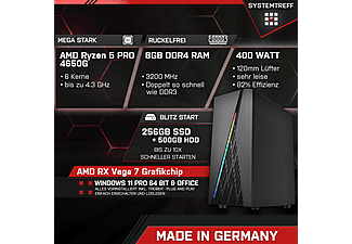SYSTEMTREFF Gaming AMD Ryzen 5 PRO 4650G, Windows 11 Pro, Gaming PC mit AMD Ryzen™ 5 PRO Prozessor , 8 GB RAM , 256 GB  SSD , 0 GB  HDD , AMD Radeon RX Vega - 7 Core  