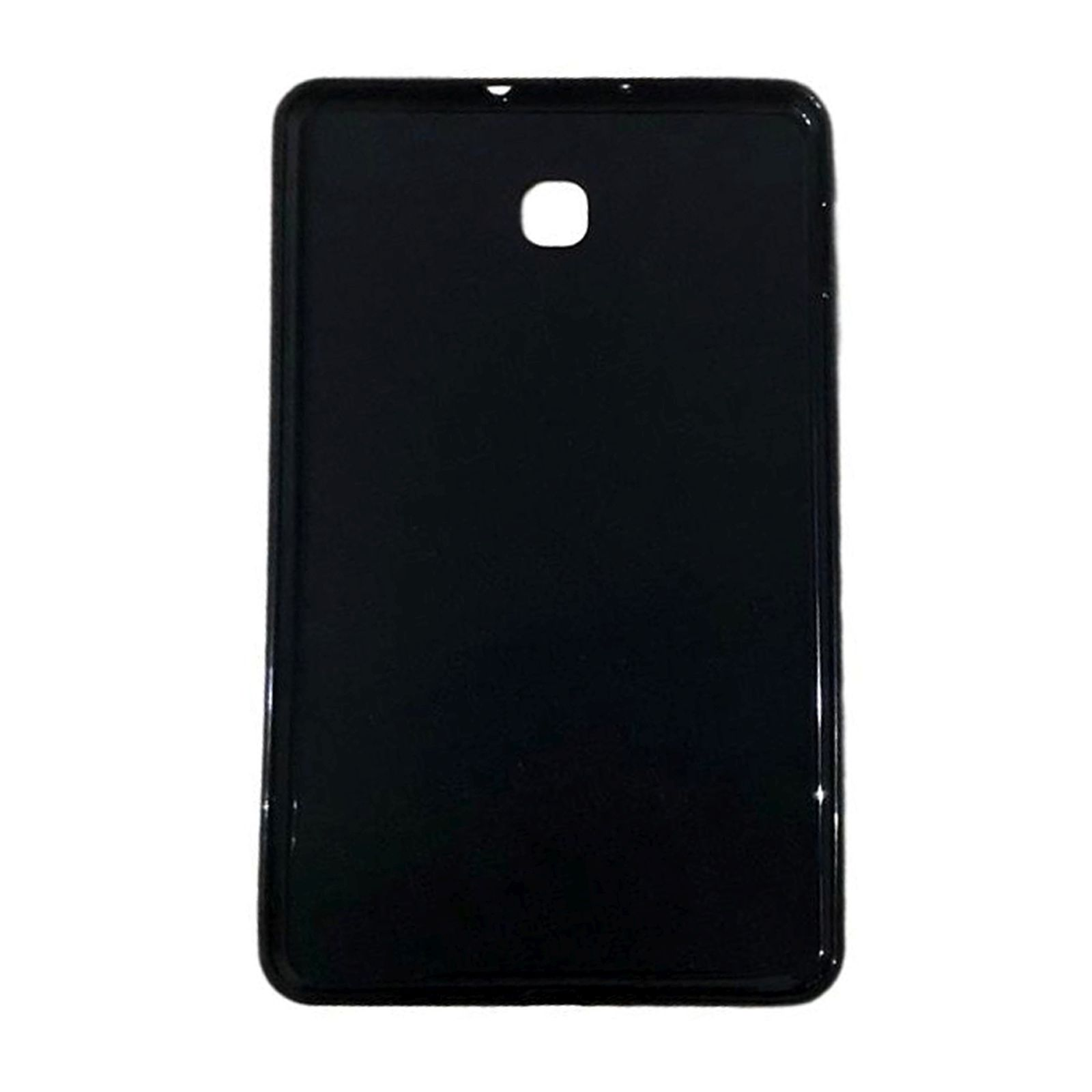 Eine schwarze Tablet-Hülle, von hinten betrachtet, mit einem Kamera-Loch oben.