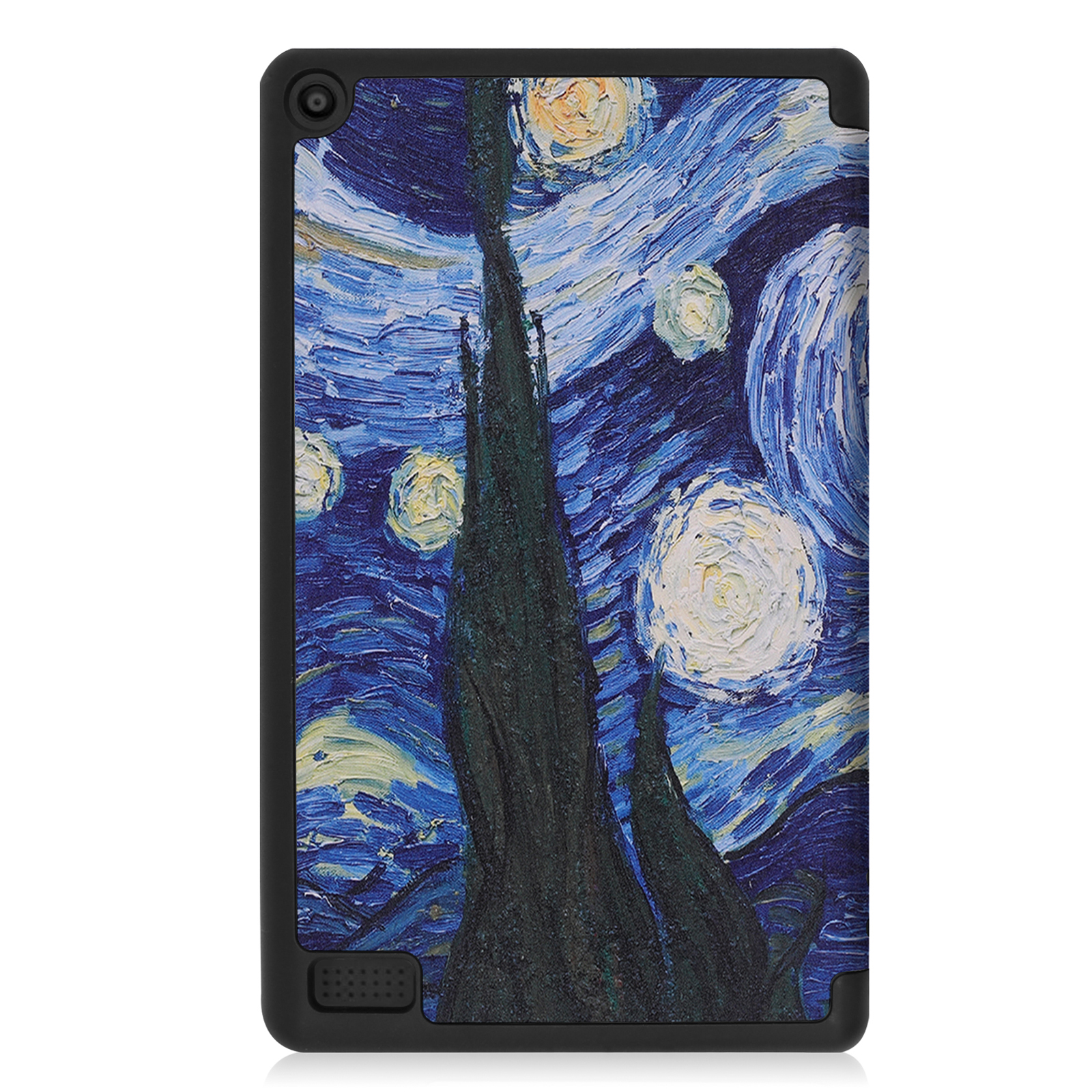 Tablethülle mit Van Goghs Sternennacht-Gemäldedesign. Blauer Hintergrund.