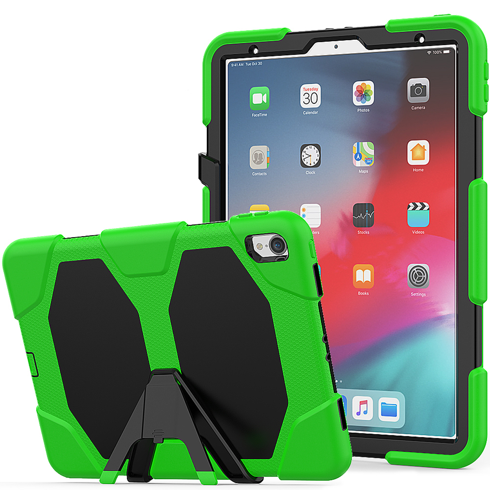 Pro 11 Kunststoff, (2018) Zoll für LOBWERK + Set iPad 3in1 Apple Standfunktion) Grün Bookcover 11 Case Folie + (Schutzhülle