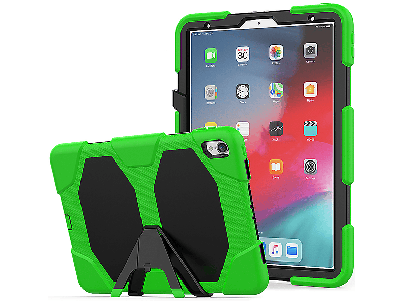 LOBWERK 3in1 Set (Schutzhülle + Folie + Standfunktion) Case Bookcover für Apple iPad Pro 11 (2018) 11 Zoll Kunststoff, Grün | Tablet Bookcover