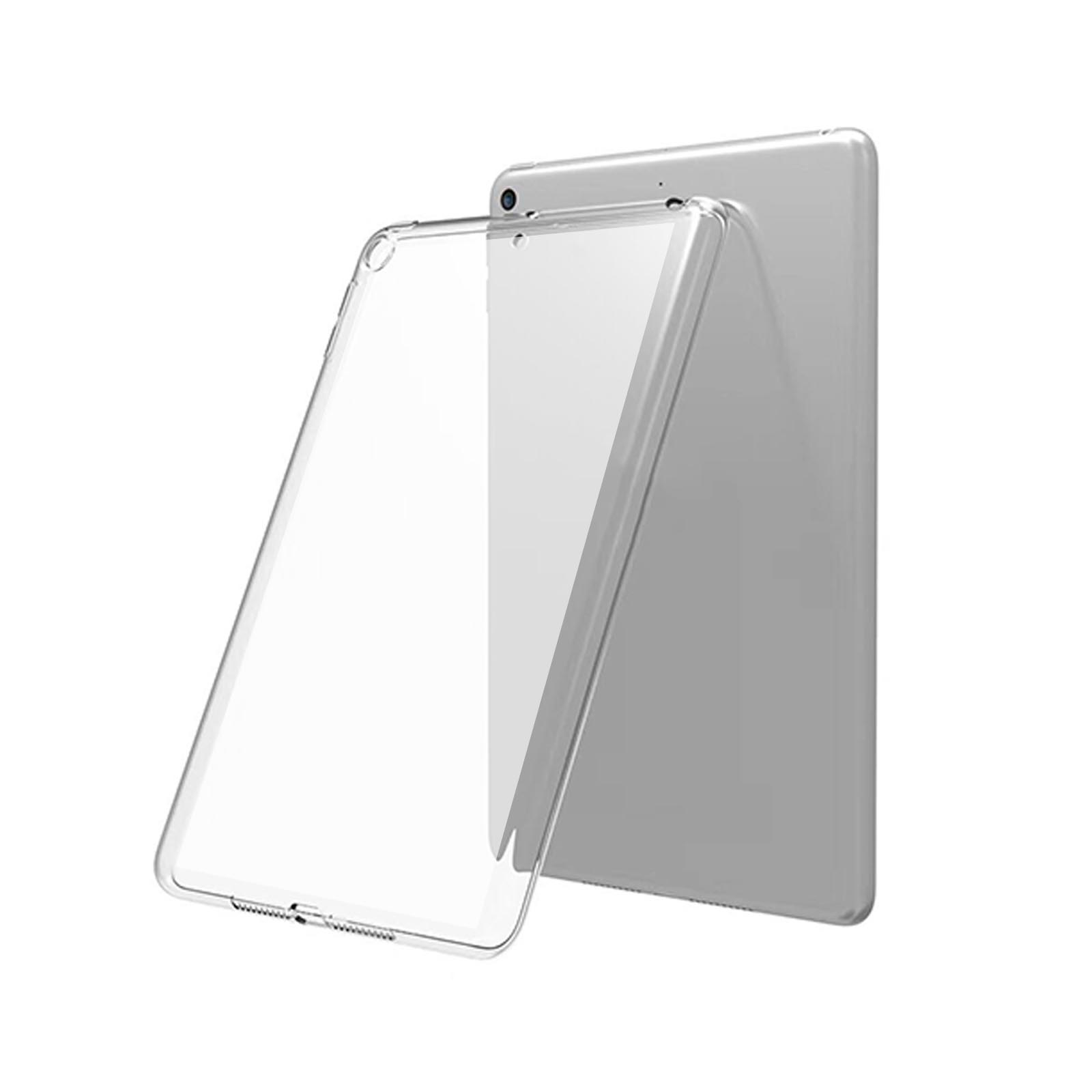 Ein Tablet mit einer transparenten Hülle, das sich an ein silbernes Tablet lehnt. Der Hintergrund ist weiß.