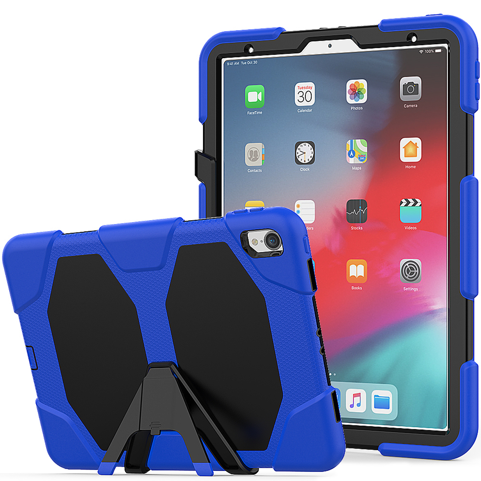 Pro + für 11 Zoll Set Folie Blau iPad Apple 11 LOBWERK Case (2018) Kunststoff, 3in1 Standfunktion) + Bookcover (Schutzhülle