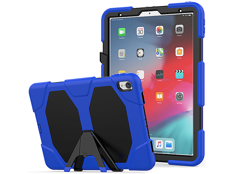 LOBWERK 3in1 Set (Schutzhülle + Folie + Standfunktion) Case Bookcover für Apple iPad Pro 11 (2018) 11 Zoll Kunststoff, Blau