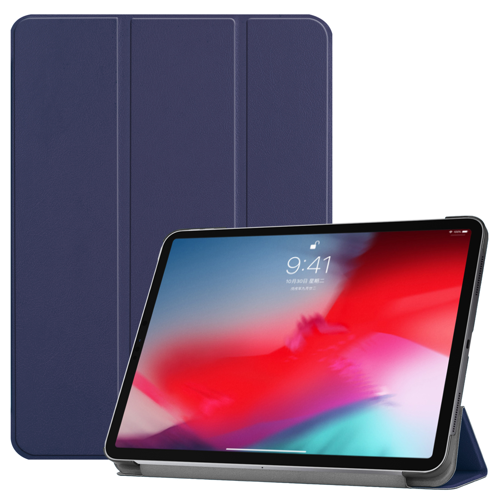 11 Kunstleder, Apple 11 Bookcover LOBWERK Schutzhülle 2018 Hülle Blau iPad Pro für Zoll