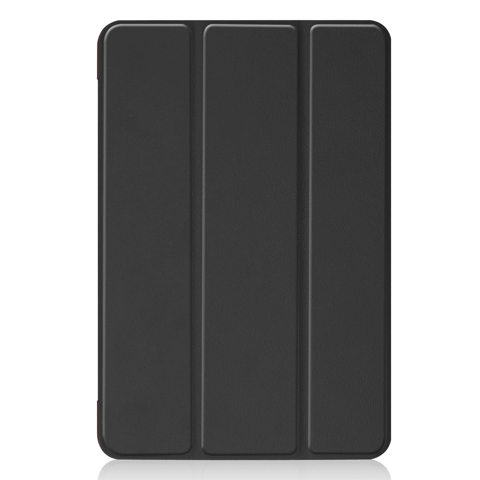 Eine geschlossene schwarze Tablet-Hülle. Die Hülle besteht aus einem matten Material.