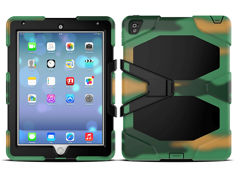 LOBWERK 3in1 Outdoor Schutzhülle Case Bookcover für Apple iPad 2017 9.7 Zoll Kunststoff, Camouflage | Tablet Bookcover