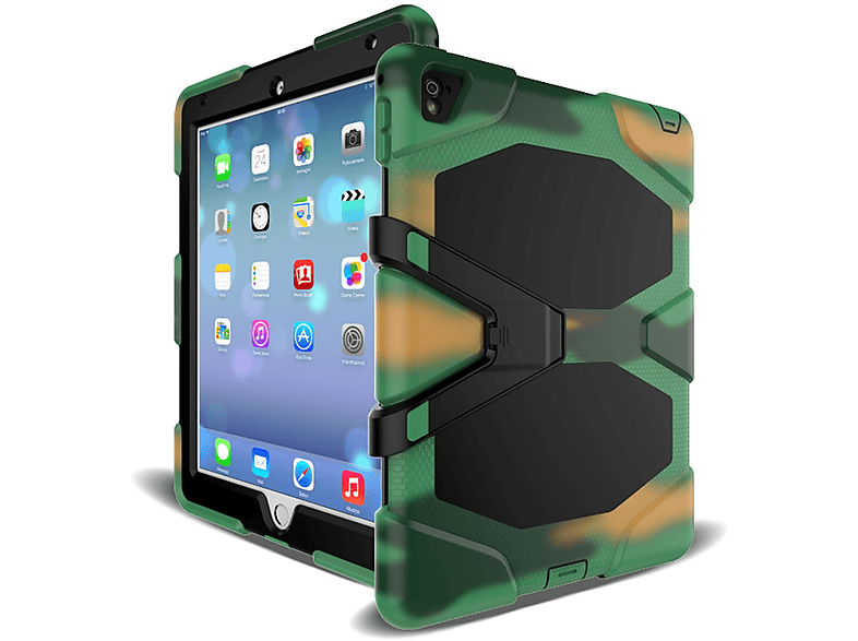 LOBWERK 3in1 Outdoor Schutzhülle Case Bookcover für Apple iPad Pro 2017 10.5 Zoll Kunststoff, Camouflage