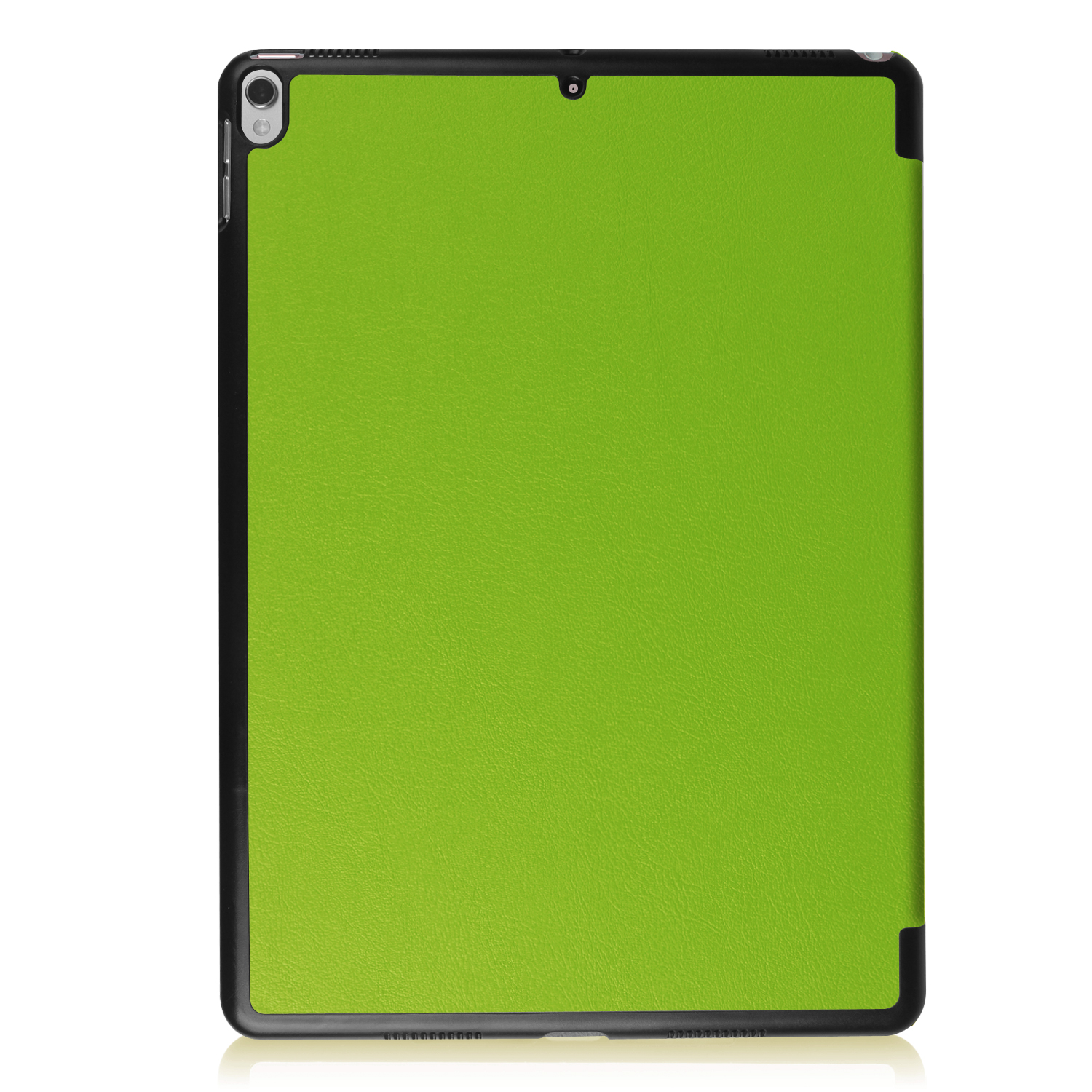 Rückseite des Tablets mit leuchtend grüner Oberfläche und schwarzem Rahmen.