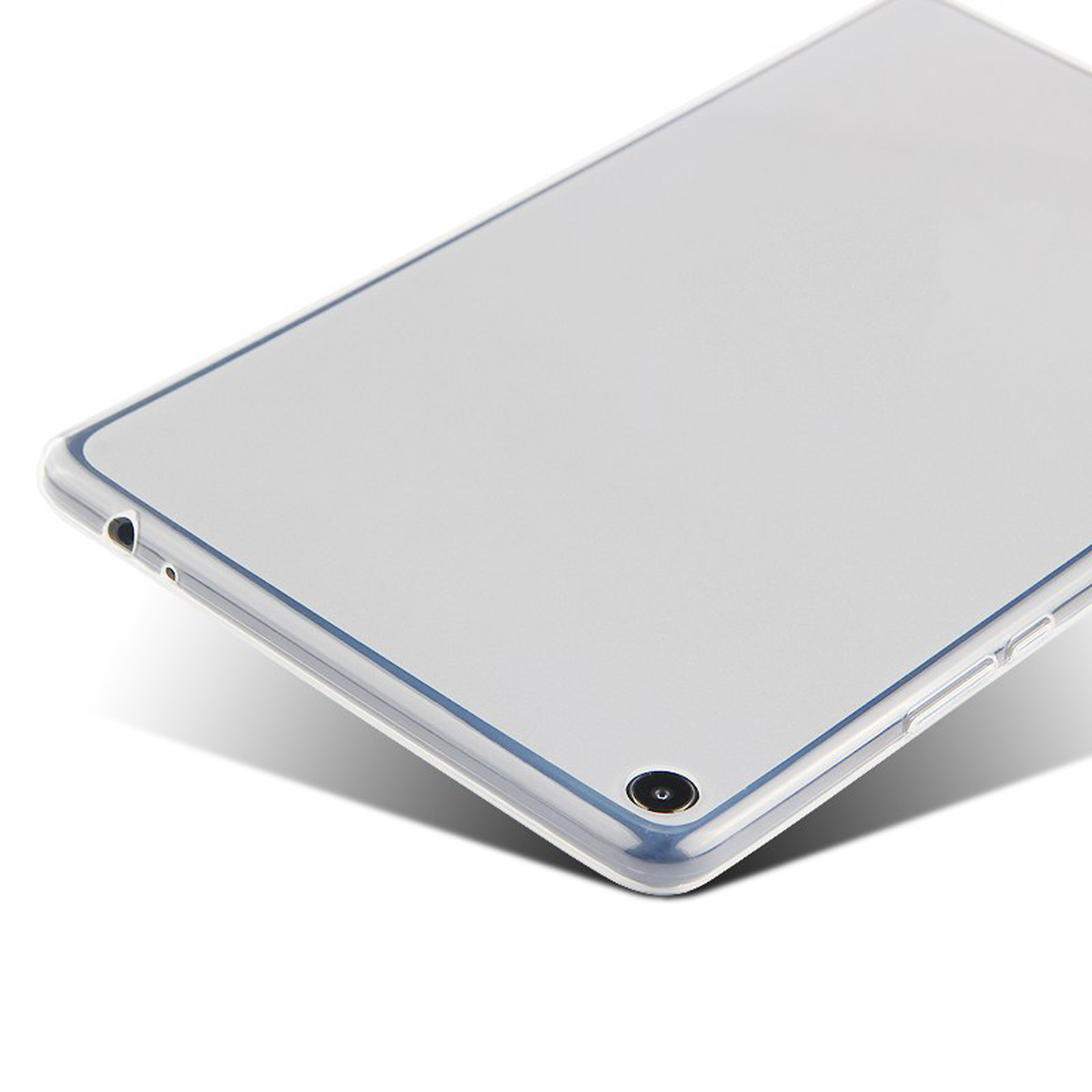 Eine transparente Tablethülle mit Kameraausschnitt.