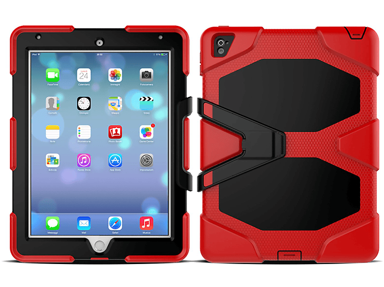 LOBWERK 3in1 Outdoor Schutzhülle Case Bookcover für Apple iPad 2017 9.7 Zoll Kunststoff, Rot