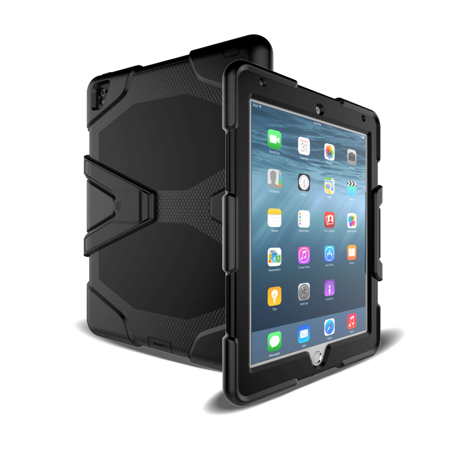 LOBWERK 3in1 Outdoor 2017 Case Schutzhülle Apple 9.7 Zoll Schwarz Bookcover Kunststoff, für iPad
